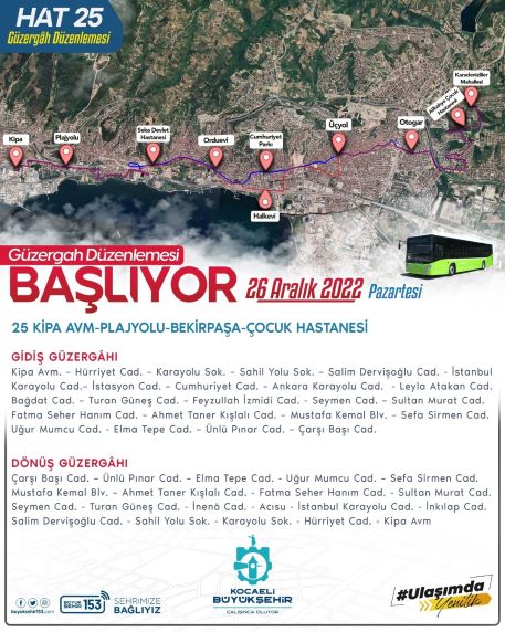 Hat 135 artık Derince’den Yuvam Akarca’ya gidecek