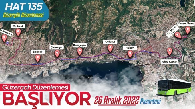 Hat 135 artık Derince’den Yuvam Akarca’ya gidecek