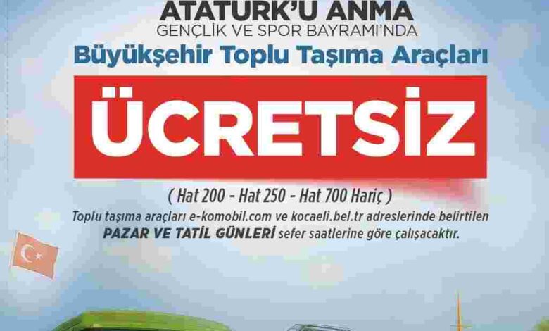 19 Mayıs’ta Kocaeli’nde ulaşım ücretsiz