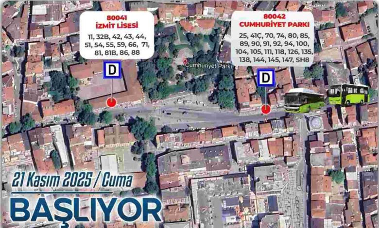 Cumhuriyet Parkı otobüs durağının yeri değiştirildi