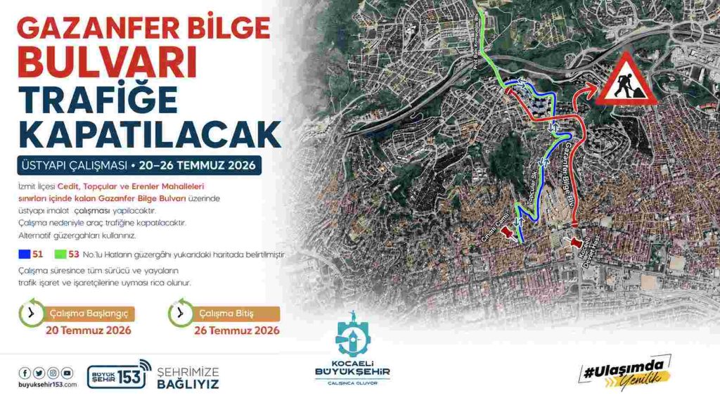 Gazanfer Bilge Bulvarı trafiğe kapatılacak