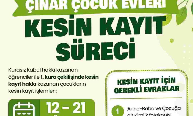 Çınar Çocuk Evleri’nde kesin kayıtlar 12 Ağustos’ta başlıyor