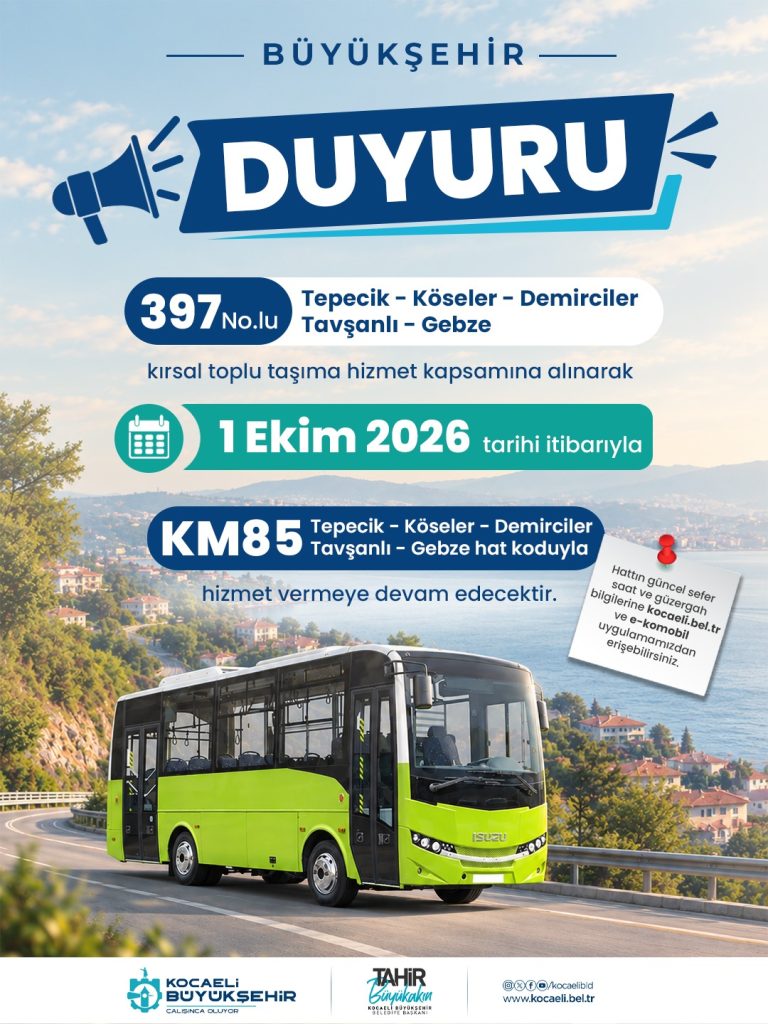 397 No’lu hat KM85 olarak sefer yapacak