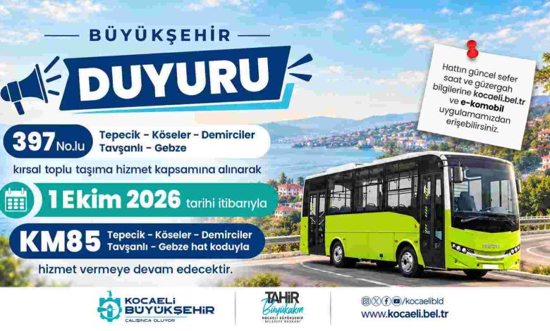 397 No’lu hat KM85 olarak sefer yapacak