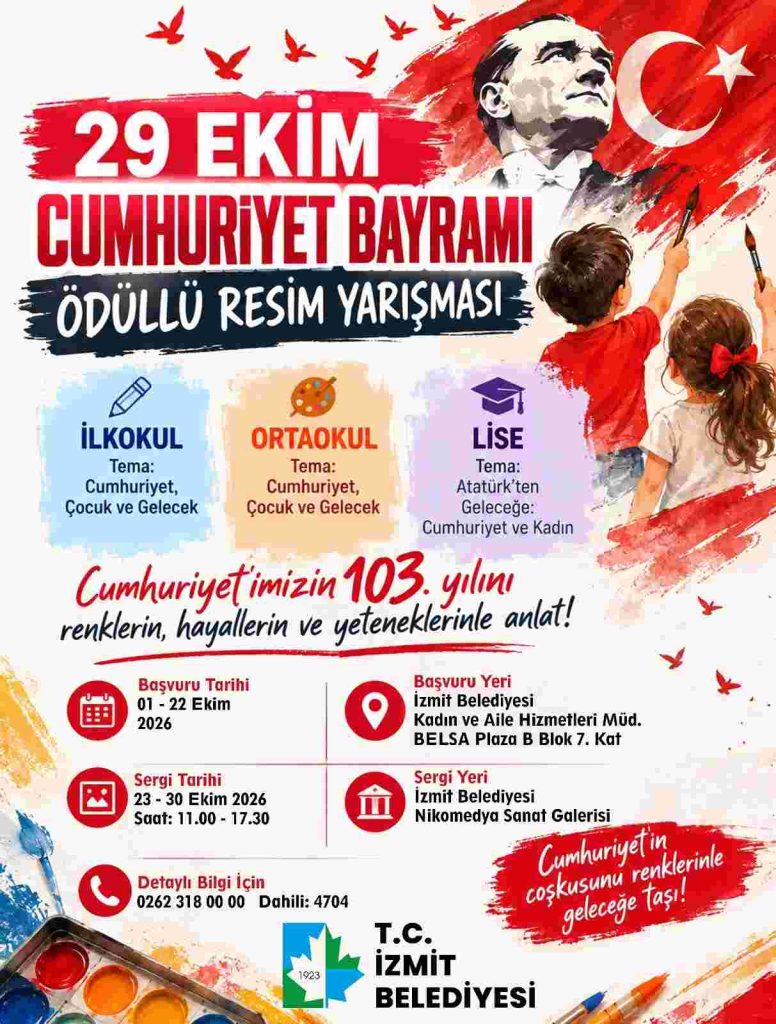 İzmit Belediyesinden öğrencilere 29 Ekim temalı ödüllü resim yarışması