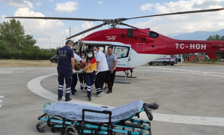 Bursa’da dağ ilçesindeki hastaya helikopter ambulans