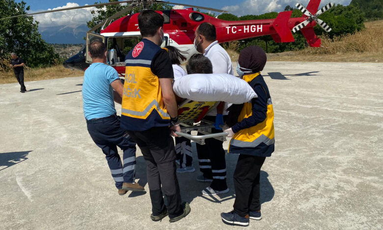 Bursa Keles’te helikopter ambulans 46 yaşındaki hasta için havalandı