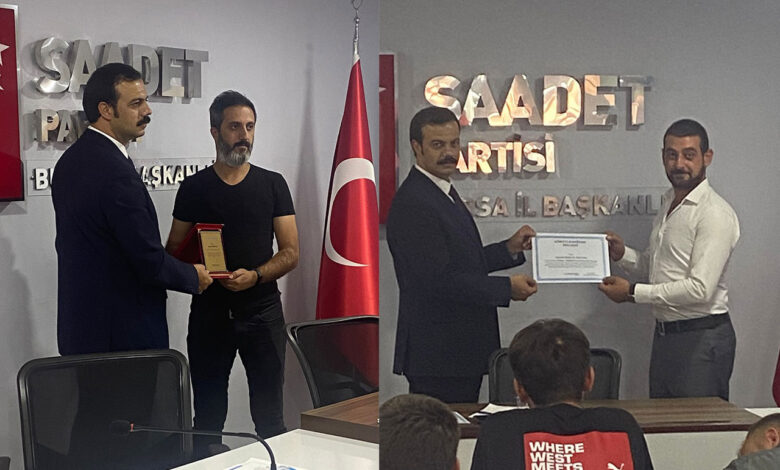 Bursa Gemlik’te Saadet Gençliği’ne plaket
